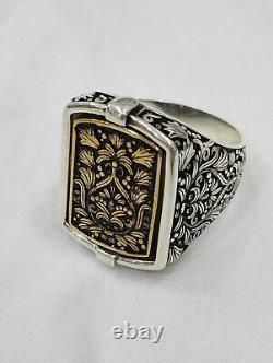 Old Men's Signet Ring with Rotating Head in Solid Silver 925 Size 63