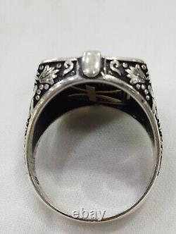 Old Men's Signet Ring with Rotating Head in Solid Silver 925 Size 63