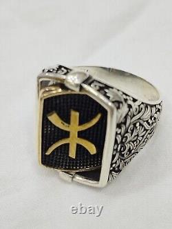 Old Men's Signet Ring with Rotating Head in Solid Silver 925 Size 63