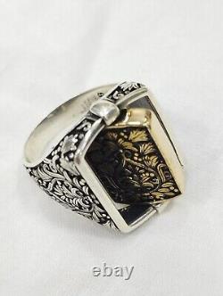 Old Men's Signet Ring with Rotating Head in Solid Silver 925 Size 63