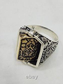 Old Men's Signet Ring with Rotating Head in Solid Silver 925 Size 63