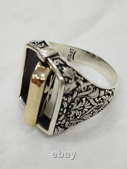 Old Men's Signet Ring with Rotating Head in Solid Silver 925 Size 63