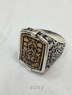 Old Men's Signet Ring with Rotating Head in Solid Silver 925 Size 63