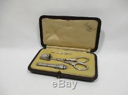 Old Necessary Coffret A Sewing Sterling Silver Needle Holder Scissors From