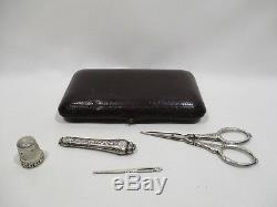 Old Necessary Coffret A Sewing Sterling Silver Needle Holder Scissors From