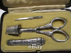 Old Necessary Coffret A Sewing Sterling Silver Needle Holder Scissors From