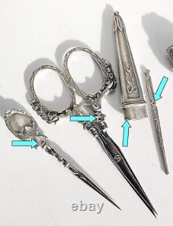 Old Necessary Sewing Set Argent Scissors Scissors Scissors With Cover Case Roses