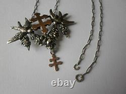 Old Necklace In Solid Silver, Art Nouveau, Cross Of Lorraine