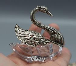 Old Pair Of Salerons In Silver Massif 835 Forming Swans + Spoons