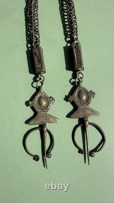 Old Pair of Solid Silver Fibulae, Morocco, Berber Jewelry