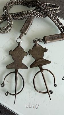 Old Pair of Solid Silver Fibulae, Morocco, Berber Jewelry