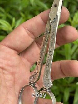 Old Pair of Solid Silver Grape Scissors with Minerva Hallmark from France & Silversmith