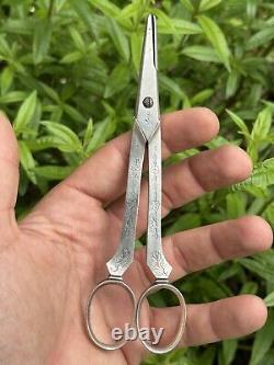 Old Pair of Solid Silver Grape Scissors with Minerva Hallmark from France & Silversmith