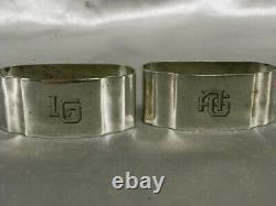 Old Pair of Solid Silver Napkin Rings Minerve Monogram Art Deco