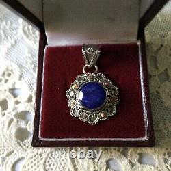 Old Pendant Enorme Sapphire, Black Opale, Silver Massif Creator, Worked