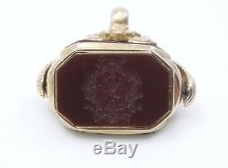 Old Pendant Seal Rotary Seal 14k Gold And Hard Stone Lady Nineteenth