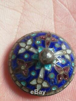 Old Pillbox Cloisonné Enamel And Silver