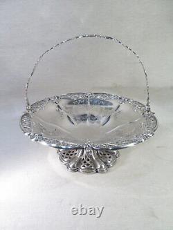Old Pretty Large Cup Table Basket With Handle Solid Silver Openwork Vine