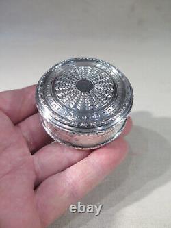 Old Pretty Round Solid Silver Pill Box Embossed