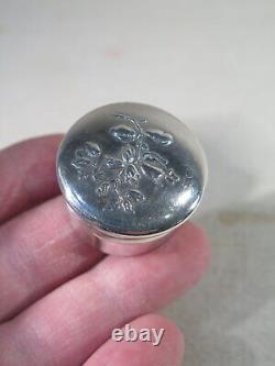 Old Pretty Small Round Box With Silver Pills Massive Noisetier Branch