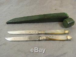 Old Rare Covered Travel Case Galuchat Knife Nacre Silver Massif Knife 18 Èm