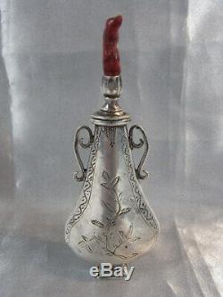 Old Rare Perfume Bottle Fiol Khol Kol Tabatiere Jack Sterling Silver Coral
