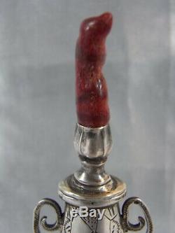 Old Rare Perfume Bottle Fiol Khol Kol Tabatiere Jack Sterling Silver Coral