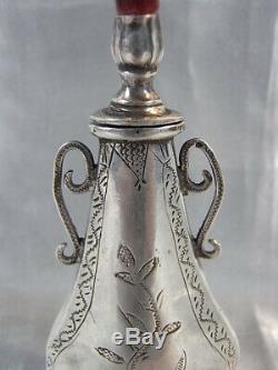 Old Rare Perfume Bottle Fiol Khol Kol Tabatiere Jack Sterling Silver Coral