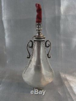 Old Rare Perfume Bottle Fiol Khol Kol Tabatiere Jack Sterling Silver Coral