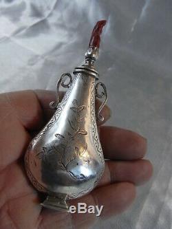 Old Rare Perfume Bottle Fiol Khol Kol Tabatiere Jack Sterling Silver Coral