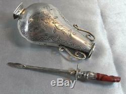 Old Rare Perfume Bottle Fiol Khol Kol Tabatiere Jack Sterling Silver Coral