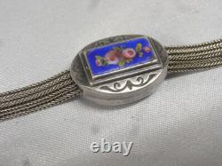 Old Rare Solid Silver Enamel Pocket Watch Chain Jewelry