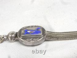 Old Rare Solid Silver Enamel Pocket Watch Chain Jewelry