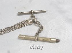 Old Rare Solid Silver Enamel Pocket Watch Chain Jewelry