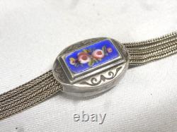 Old Rare Solid Silver Enamel Pocket Watch Chain Jewelry