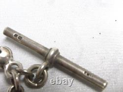 Old Rare Solid Silver Enamel Pocket Watch Chain Jewelry