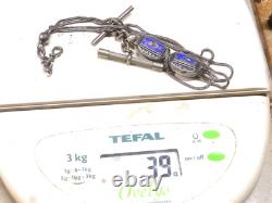 Old Rare Solid Silver Enamel Pocket Watch Chain Jewelry