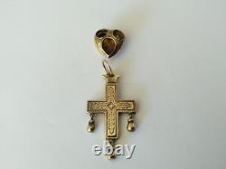 Old Regional Cross of Beaufortain with Solid Silver Heart, Vermeil, Savoie