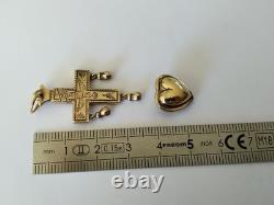 Old Regional Cross of Beaufortain with Solid Silver Heart, Vermeil, Savoie