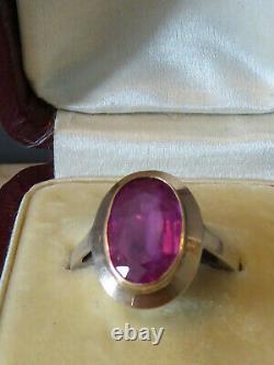 Old Ring Art Deco Silver & Rose Gold Pink Size 51 Approx Spinel