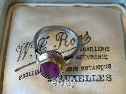 Old Ring Art Deco Silver & Rose Gold Pink Size 51 Approx Spinel