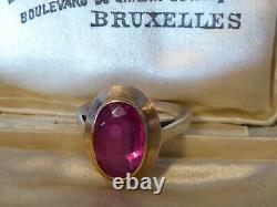 Old Ring Art Deco Silver & Rose Gold Pink Size 51 Approx Spinel