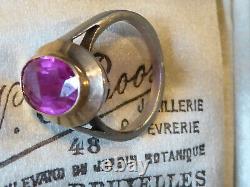 Old Ring Art Deco Silver & Rose Gold Pink Size 51 Approx Spinel