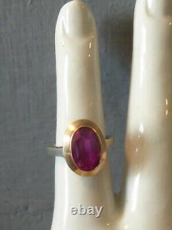 Old Ring Art Deco Silver & Rose Gold Pink Size 51 Approx Spinel