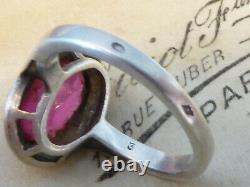 Old Ring Art Deco Silver & Rose Gold Pink Size 51 Approx Spinel