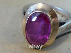 Old Ring Art Deco Silver & Rose Gold Pink Size 51 Approx Spinel