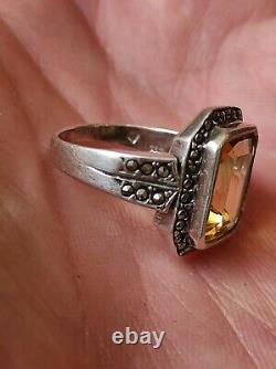 Old Ring In Solid Silver, Citrine And Marcassite