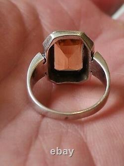 Old Ring In Solid Silver, Citrine And Marcassite