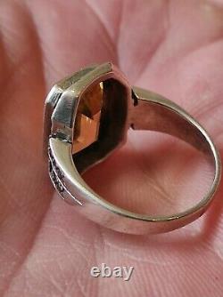 Old Ring In Solid Silver, Citrine And Marcassite