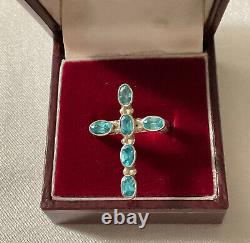 Old Ring Silver Cross Massive Blue Topazes Size 56